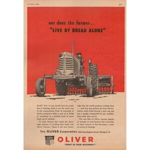 1948 Oliver Tractor Vintage Print Ad Farm Machinery  Americana Rustic Barn Decor